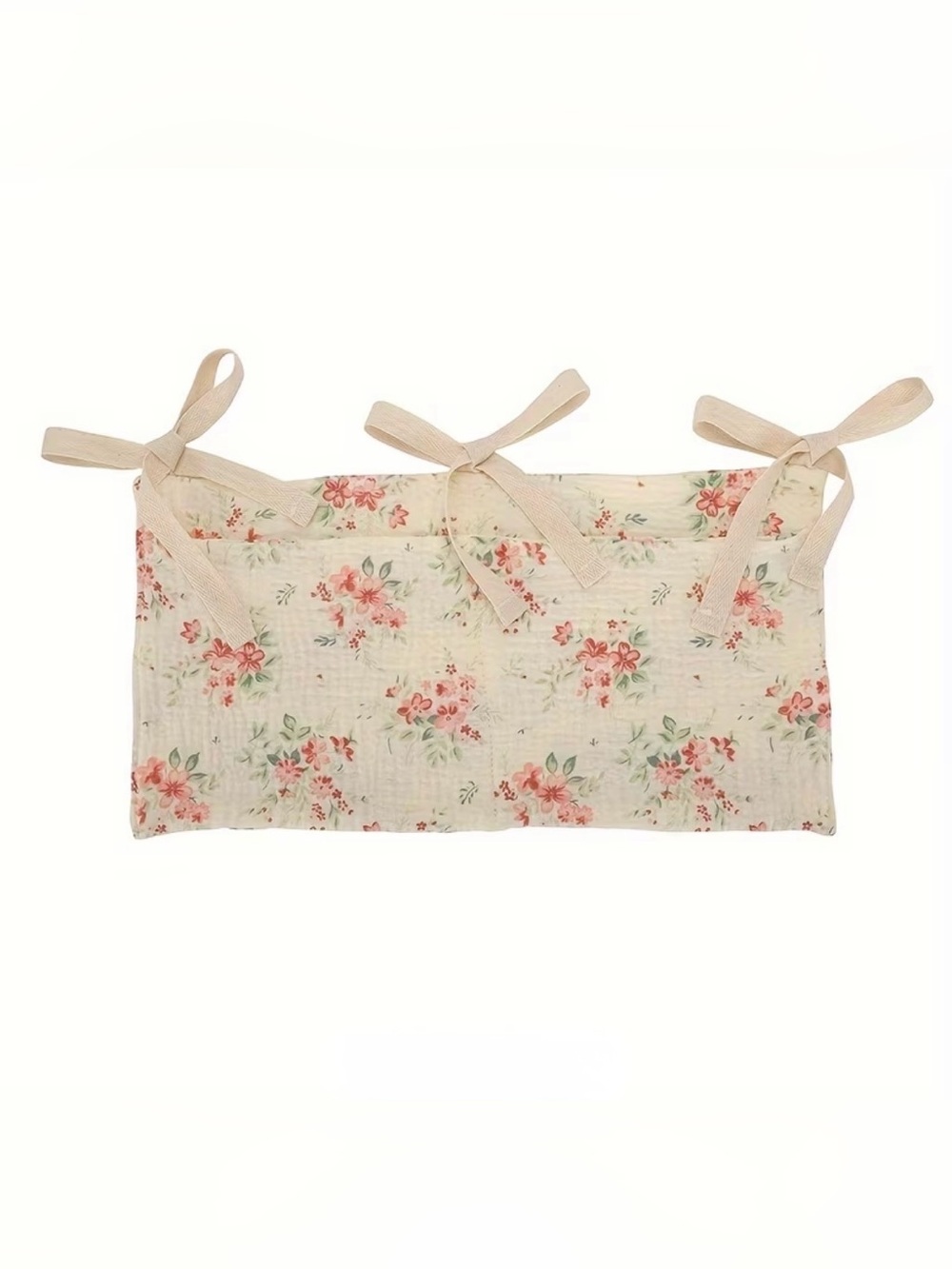 Baby Girl Hanging Tie Storage Bag Floral Cream Small Organizing Pouch Two Pocket